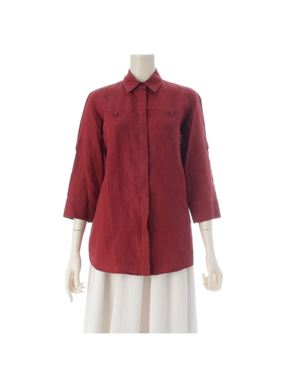 Loro Piana Linen Logo Button Long Sleeve Shirt 3/4 Bordeaux